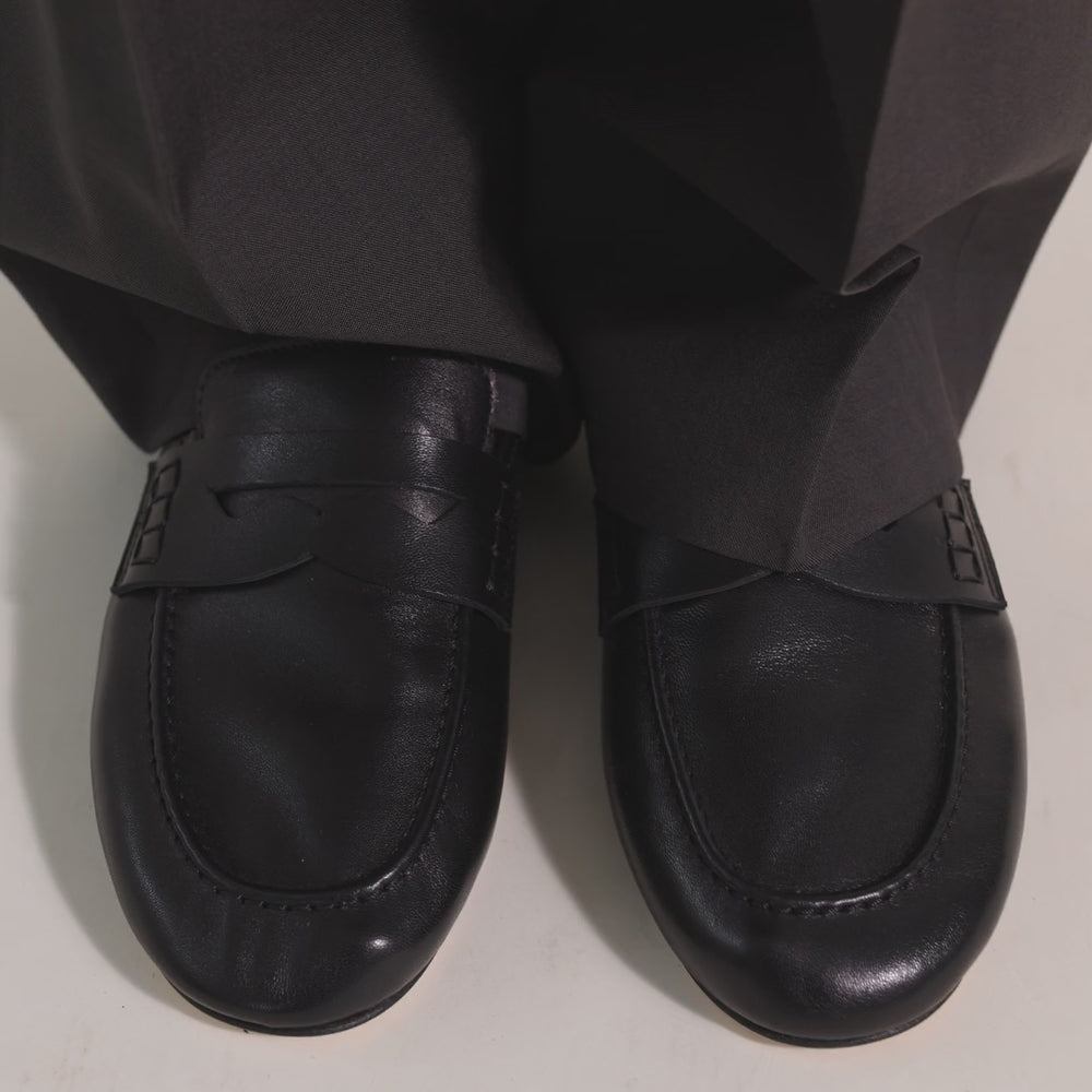 Balla Loafer in black leather, worn — Dear Frances, handcrafted in Italy